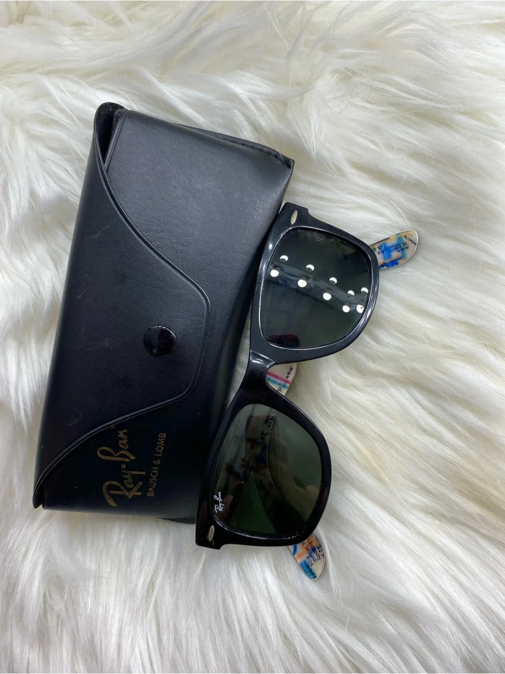 Ray-Ban Black Wayfarer Sunglasses with Multicolor Map-Print Temples